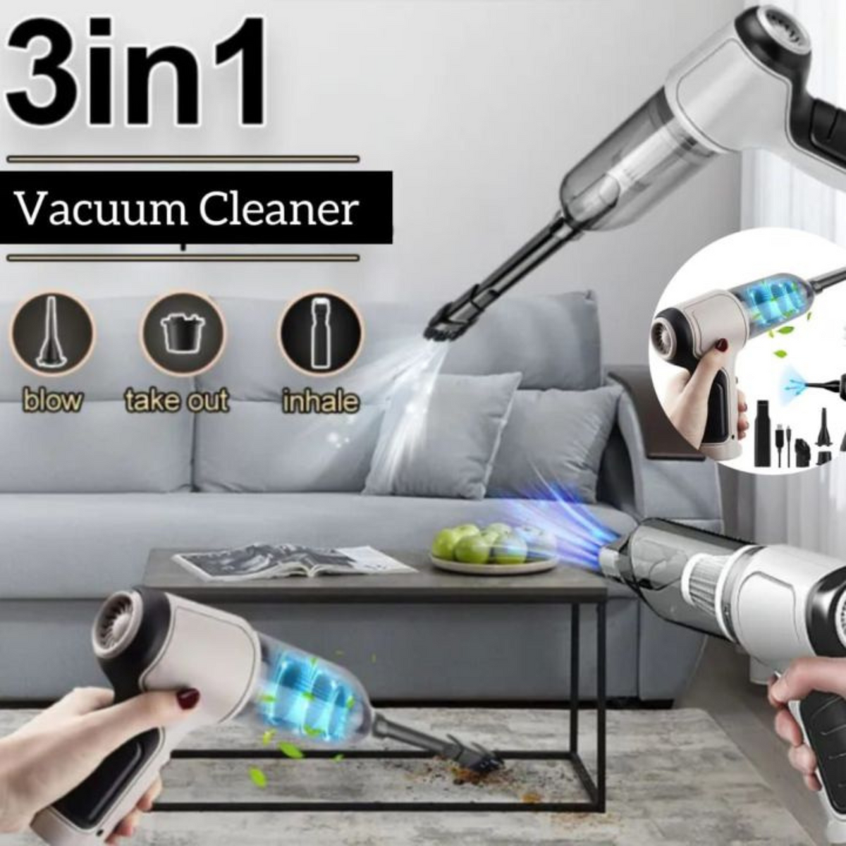 Powerful 3-in-1 Cordless Handheld Vacuum Cleaner