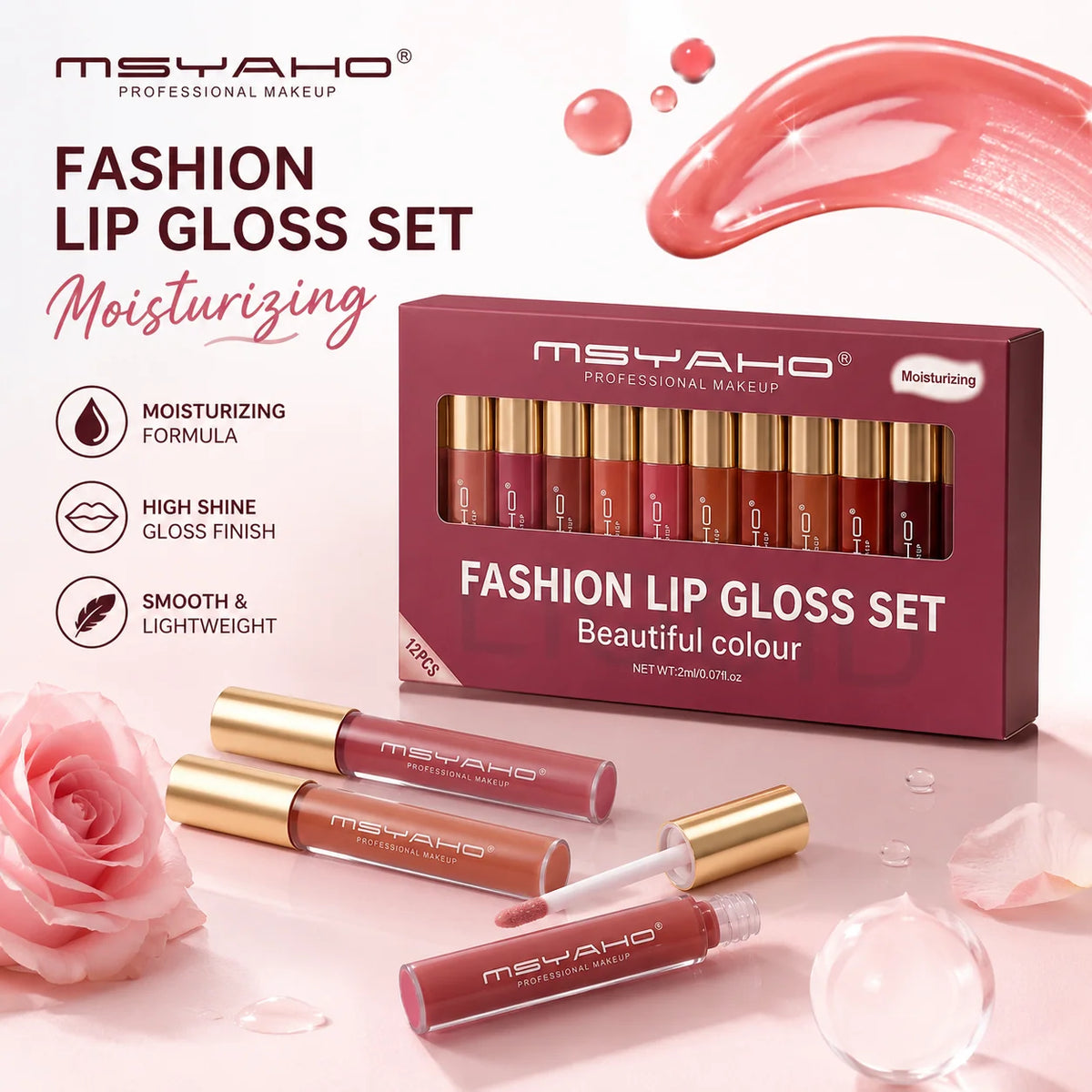 MSYAHO Long Lasting Pure Matte Lip Gloss Pack Of 12