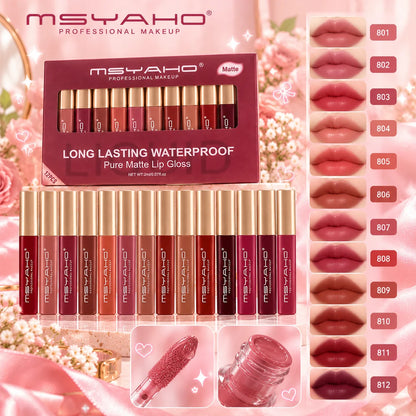 MSYAHO Long Lasting Pure Matte Lip Gloss Pack Of 12