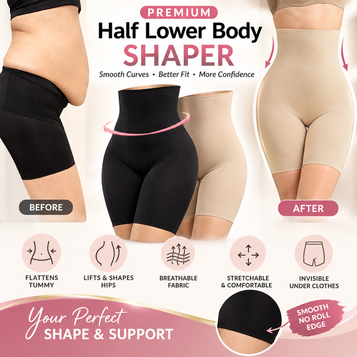Half Lower Body Shaper – High-Waist Tummy Control & Body Fitness Shapewear