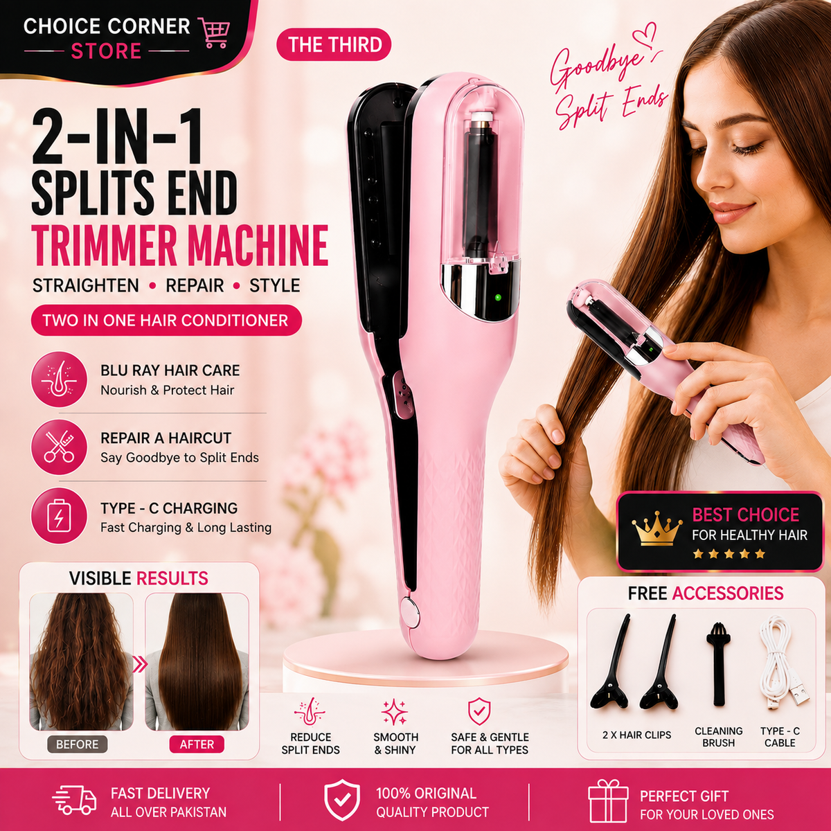 Cordless Automatic Split Ends Hair Trimmer Machine