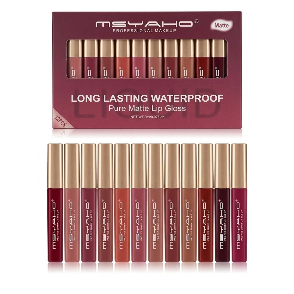 MSYAHO Long Lasting Pure Matte Lip Gloss Pack Of 12