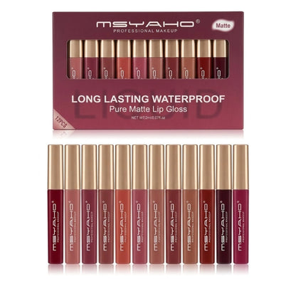 MSYAHO Long Lasting Pure Matte Lip Gloss Pack Of 12
