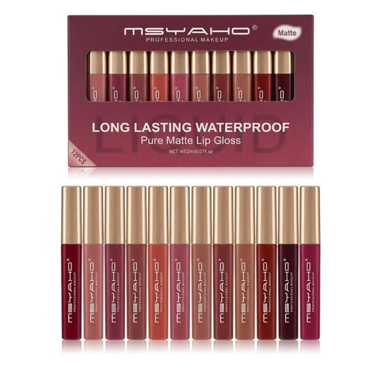MSYAHO Long Lasting Pure Matte Lip Gloss Pack Of 12